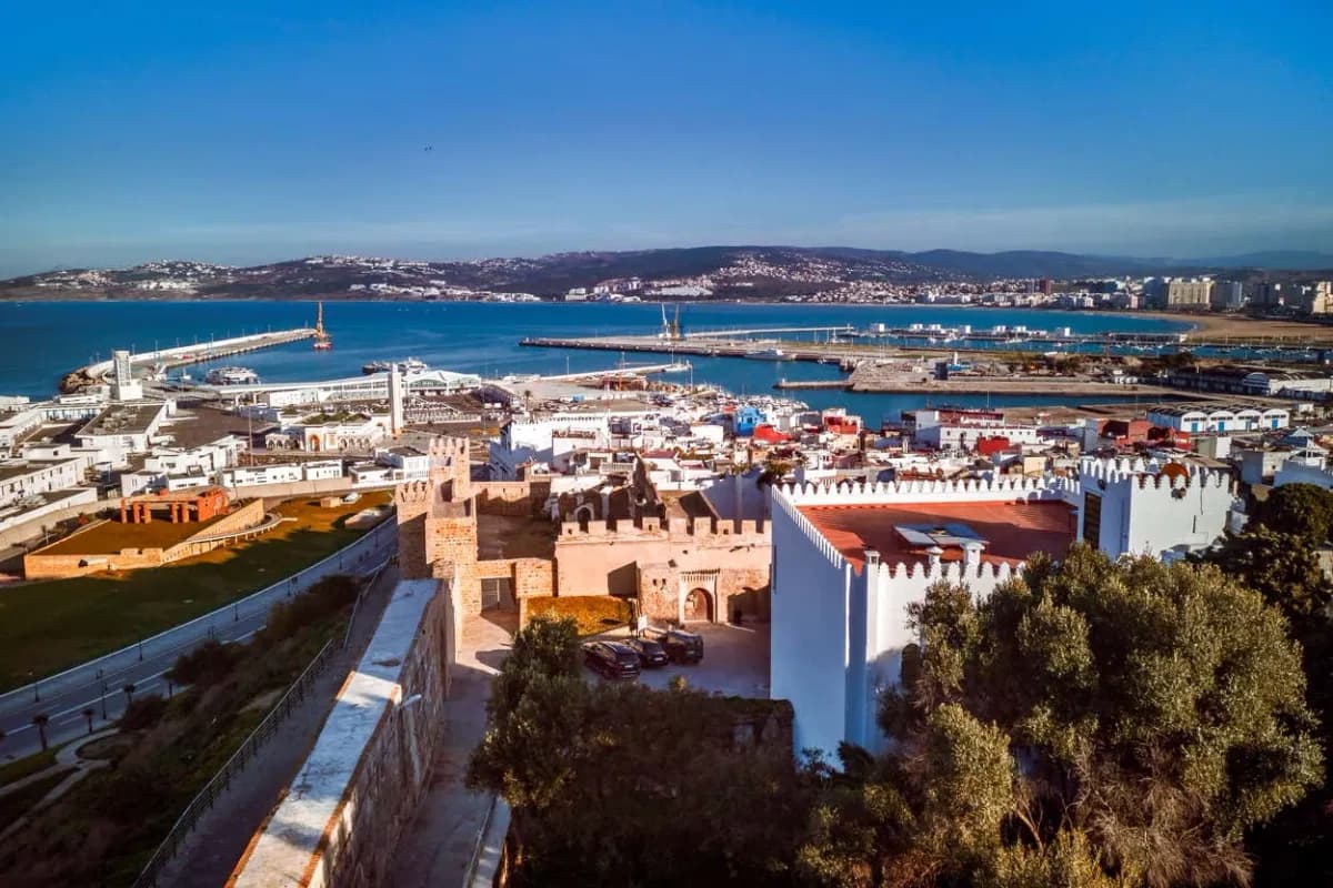 Panoramic view over Tangier's Kasbah, medina rooftops and port